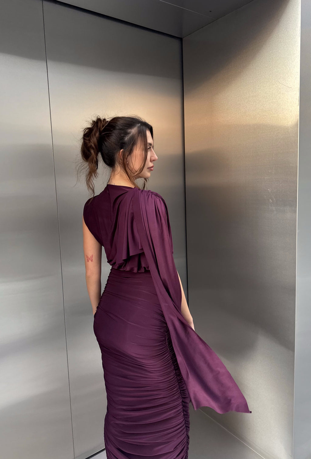 Plum drapped dress