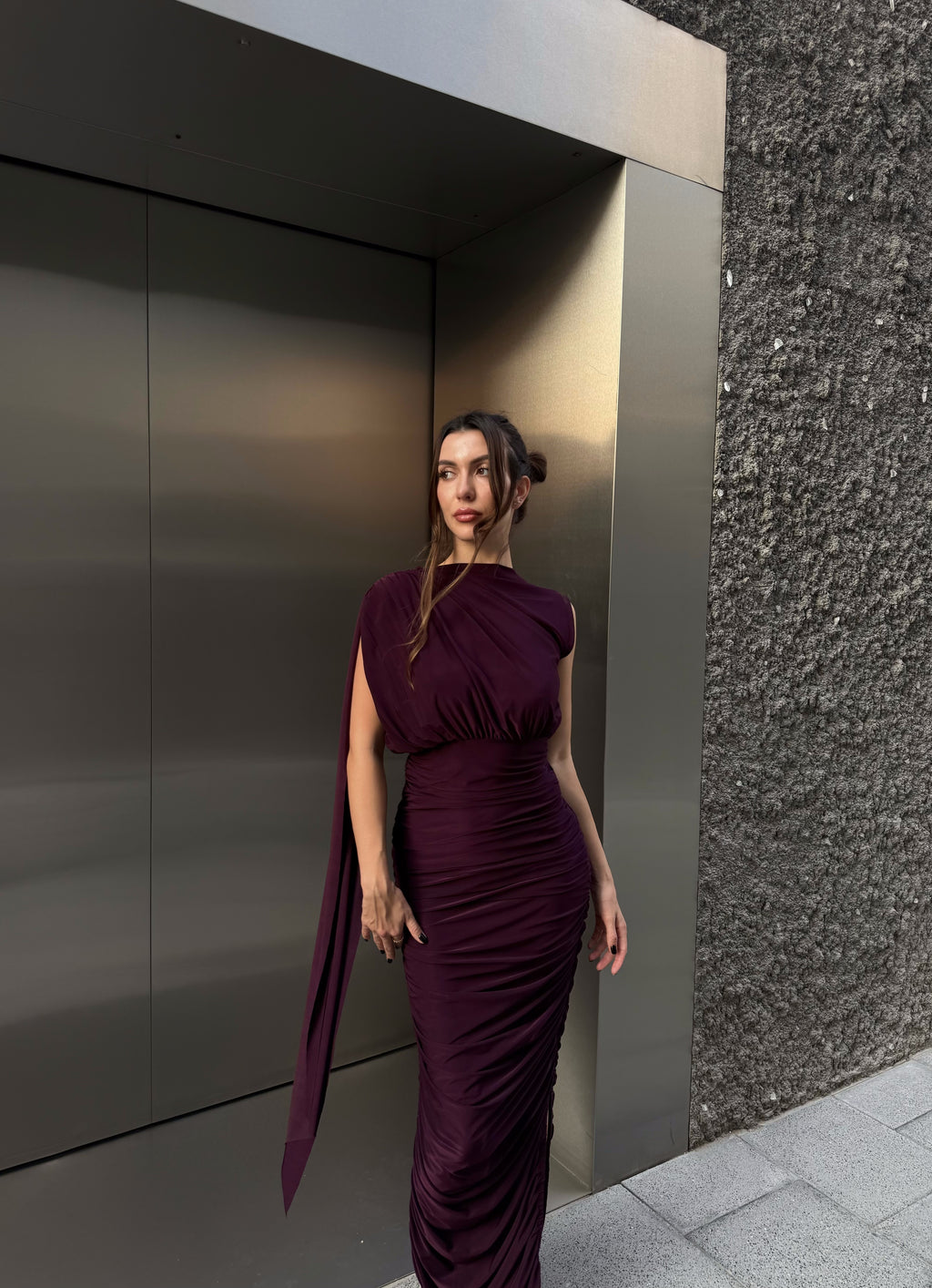 Plum drapped dress
