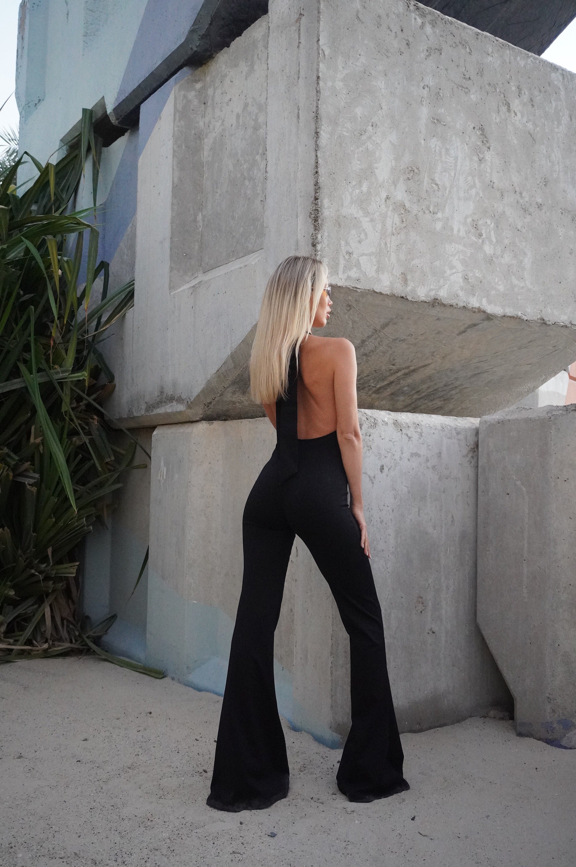 Black bodysuit bell-bottoms